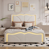 Bellemave® Upholstered Platform Bed with Curve Shape and Height - adjustable Headboard,LED Light Strips - Bellemave